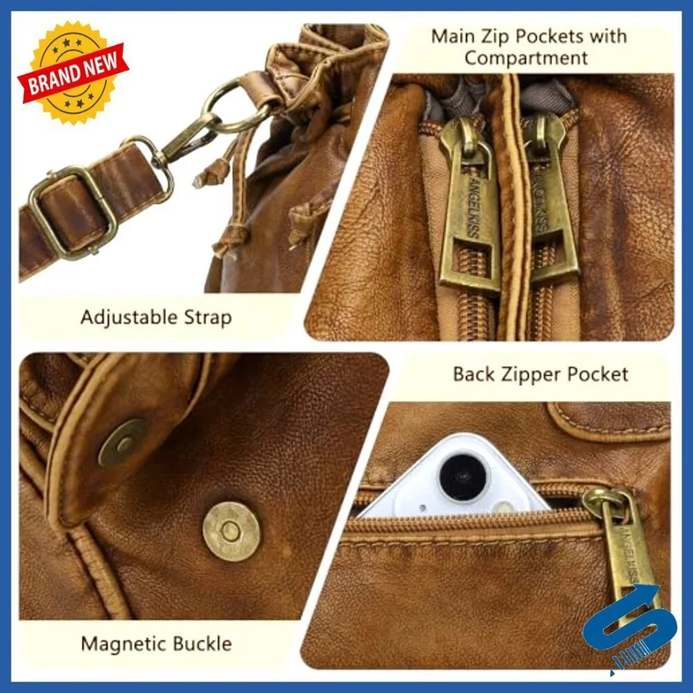 Small Hobo Bag Retro Washed Leather Shoulder Handbag Removable Strap
